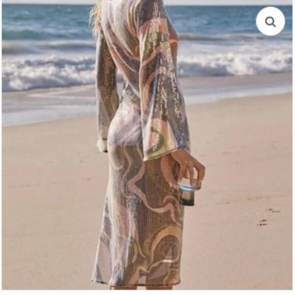 NWT HUTCH x Anthropologie McRae Boho Sequin Bell Sleeve Cover Up Size XS $188 - Picture 2 of 10
